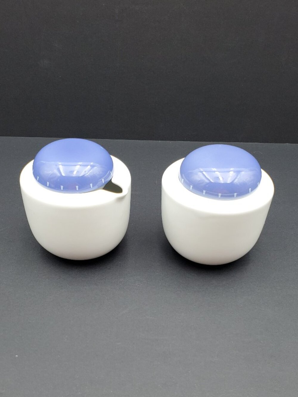 Dansk Ditto Blue Creamer and Sugar Bowl with Lid Round White Creamer Set